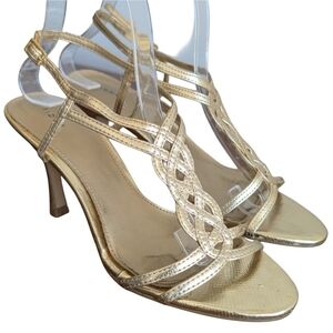 Fioni Women's 7 Gold Strappy‎ Party Stiletto Heels